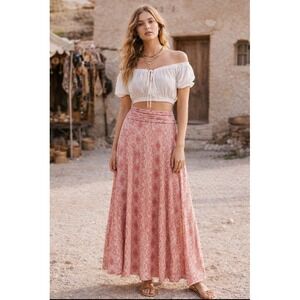 Victoria's Secret Maxi Skirt or Dress Medium Pink Medallion Foldover Waist Boho